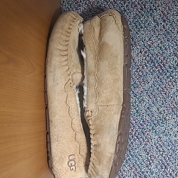 UGG Ansley Tan Suede Wool Moccasin Slippers - Picture 5 of 11